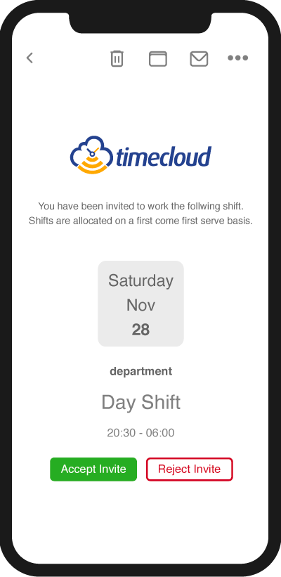 Staff Rostering Email Invitation Screen