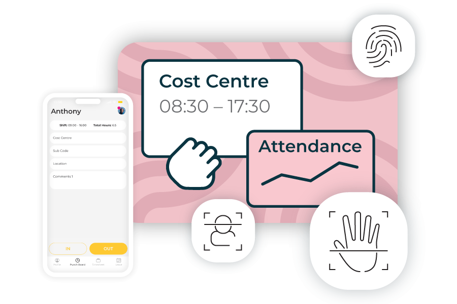 Timecloud Time and Attendance Suite with mobile and biometric clock in