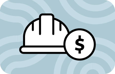 Hard hat and dollar coin icon to represent compliance management.