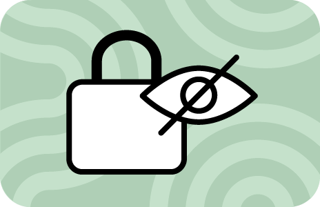 Padlock and eye with a cross through it icons to represent data security and privacy