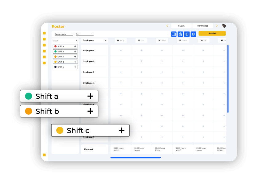 Roster with custom drag drop shifts and shift templates