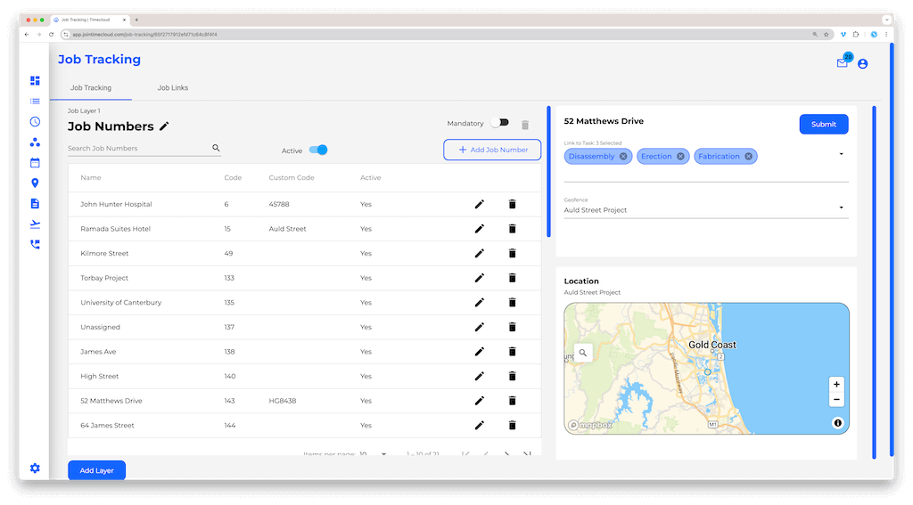 Timecloud Job Dashboard Multi-Layer Tracking Options