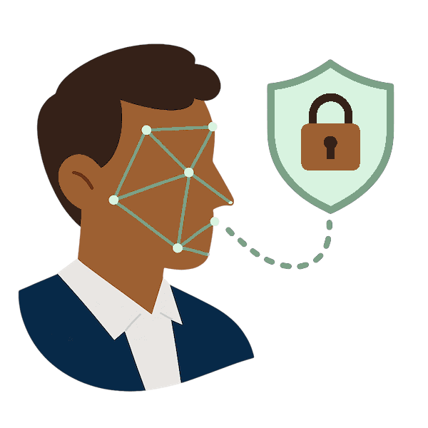 Accurate-and-Secure-Time-Tracking3 Image of a man getting is face scanned by a biometric unit next to a shield with a padlock to represent security